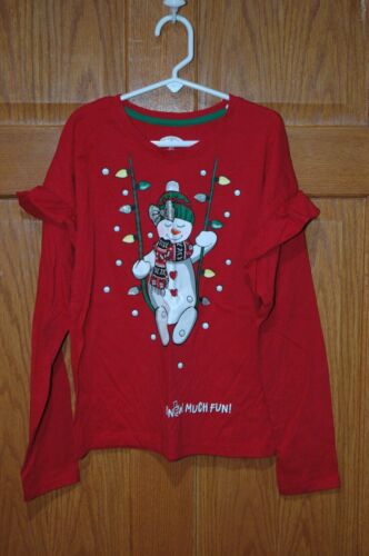 Holiday Time Girls Size Large (10-12) Red Snowman Winter Long Sleeved Shirt - Picture 1 of 2