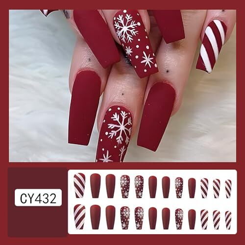  Christmas Press on Nails Long Artificial Fake Nails with Snowflake and Plaid