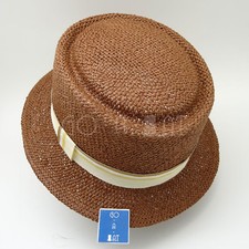 TRENDY Straw Pork Pie Top Hat Stingy Fedora Boater Unisex  58cm  Black Brown