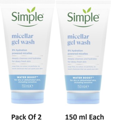 2 X SIMPLE WATER BOOST MICELLAR GESICHTSGEL WASCHUNG JE 150 ML