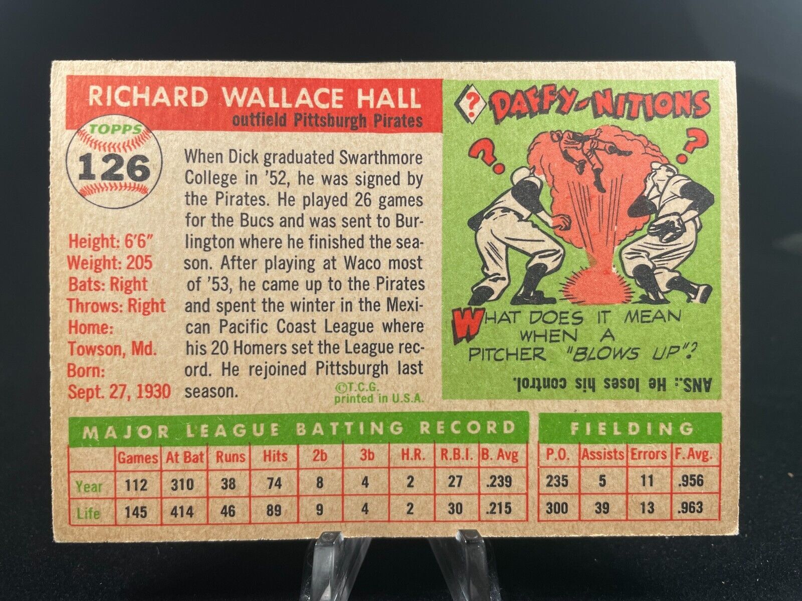 1955 Topps Baseball Dick Hall #126 Pittsburgh Pirates