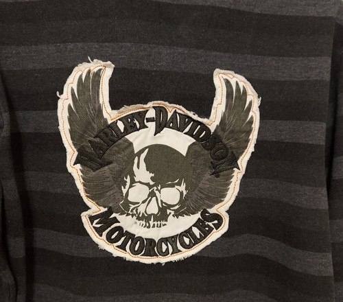 Harley Davidson Jugend Größe 12/14 grau gestreift Flügel & Totenkopf Motorrad Poloshirt - Bild 8 von 8