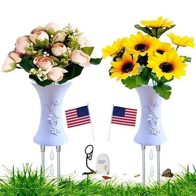 CRHEXPVA White Cemetery Grave Vase with Spikes Flowers Holder Decorations for Cemetery...