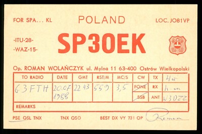 1 x QSL Card Radio Poland SP3OEK Ostrow 1988   T893