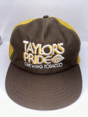 Vtg Taylors Pride Chewing Tobacco Trucker Hat Snapback K Brand Gold Brown