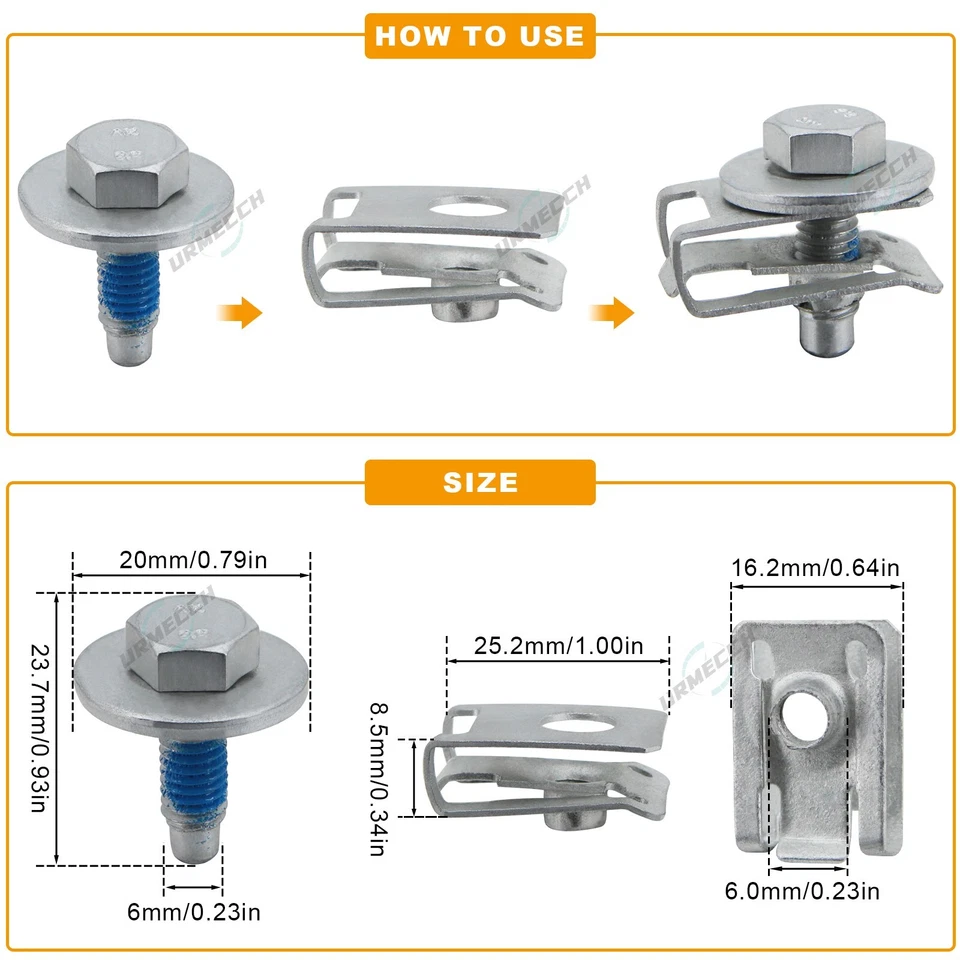 for Ford Mustang Falcon Torino Galaxie Stainless Steel Fender Bolts M6 Foto 3 de 4