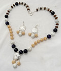 Silver  Glass Howlite Tigers Eye 28" MOP Necklace 3" Leverback Earring Set — photo 6