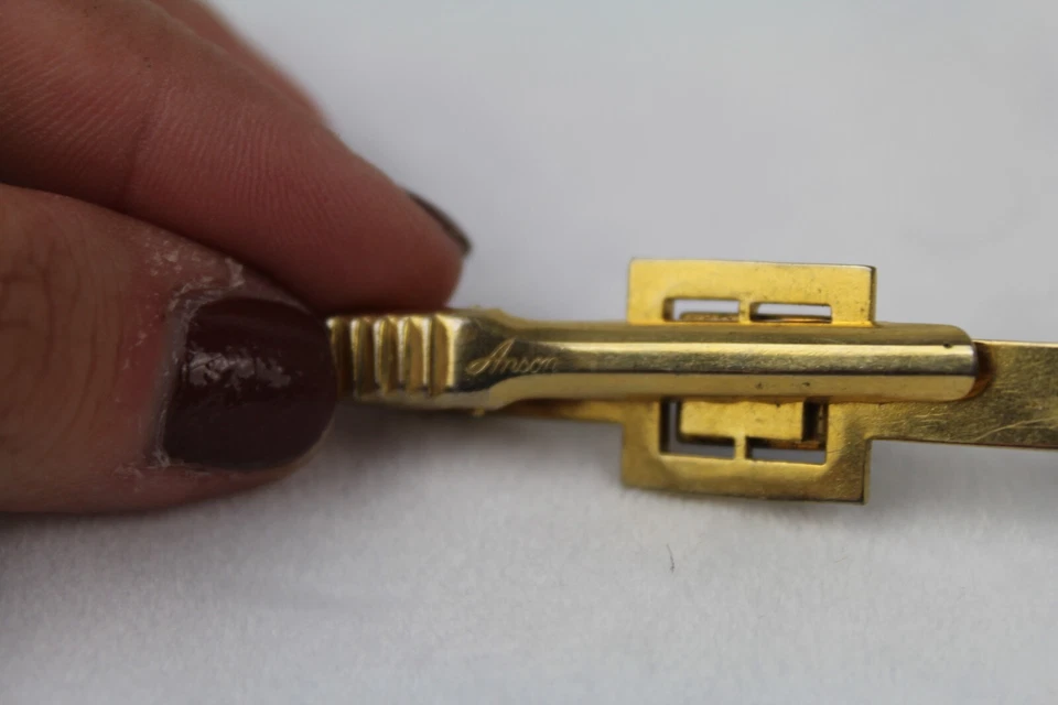 Juego de gemelos y barra de corbata de ónix rellenos de oro 12k Anson de colección - paquete original Foto 4 de 4