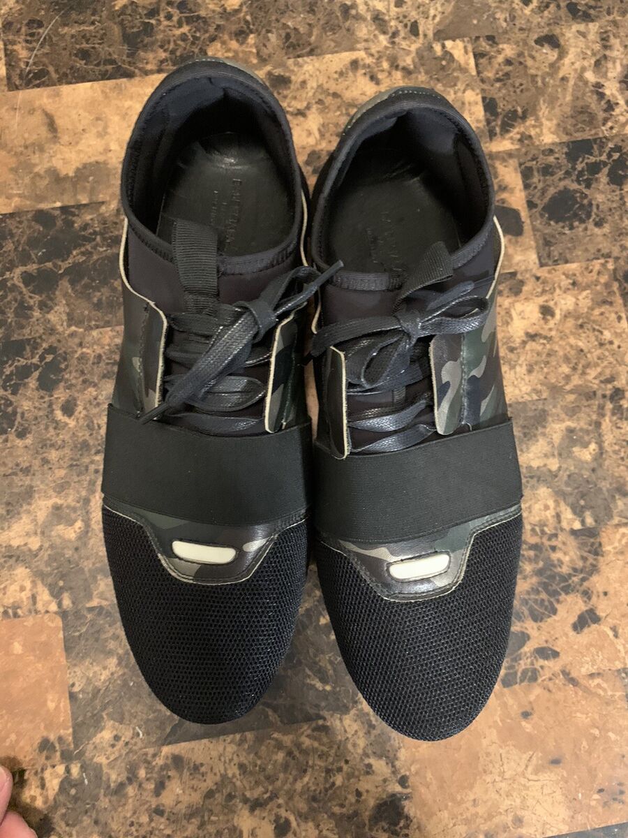 Balenciaga Race Runner Sneaker Shoes White/Black/Camo Men's Balenciaga Race Runner Sneaker Shoes White/Black/Camo Men's