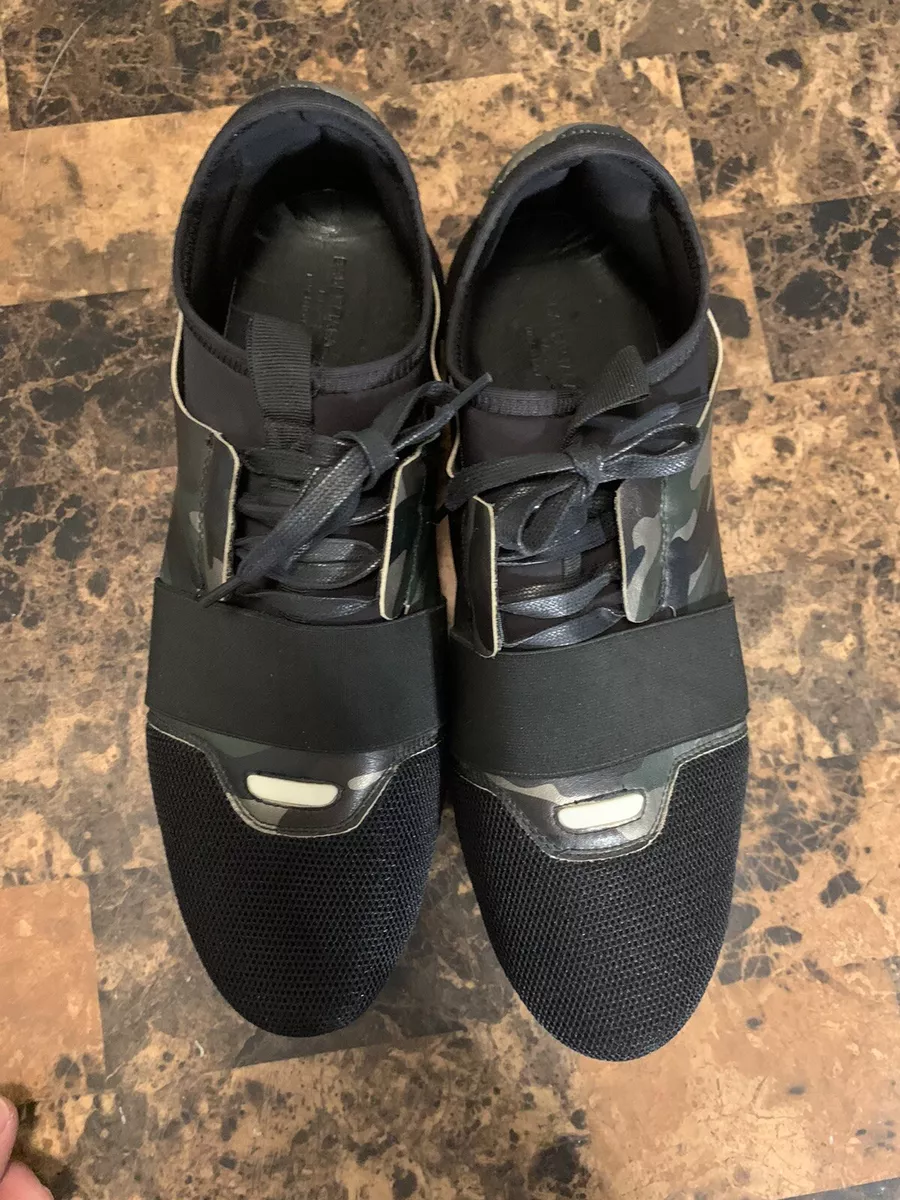 Balenciaga Race Runner Sneaker Shoes White/Black/Camo Men’s Size 44 Made in Ital