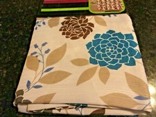 new beautiful flower floral fabric SHOWER CURTAIN Tan Brown Teal Blue