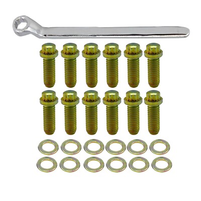 Small Block Chevy 12 Point Head Intake Manifold Bolt Kit W/ Wrench SBC 350 Zinc