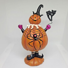 Halloween Pumpkin Man Resin Tabletop Decor Statue Figurine Spider Cat 6.5"