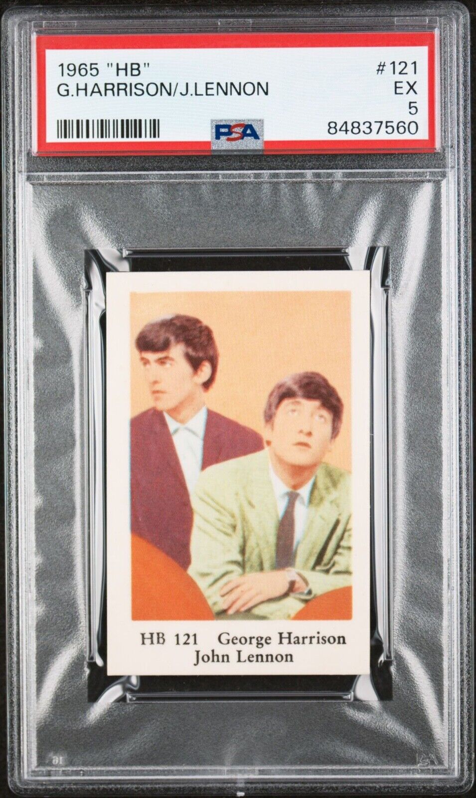 PSA 5 GEORGE HARRISON & JOHN LENNON of The BEATLES 1965 Dutch Gum Card "HB" #121