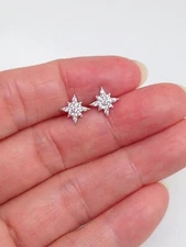 925 Sterling Silver Dainty Cz North Star Post Stud Earrings 8mm Womens Mens