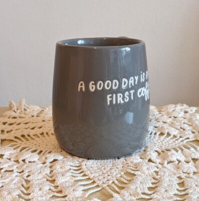 Target Threshold Good Day Is Ahead First Coffee Gray Etched Thick Stoneware  Mug | eBay