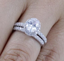 925 Sterling Silver Oval Wedding Band CZ Engagement Rings Set Size 2.5-15 SW59A