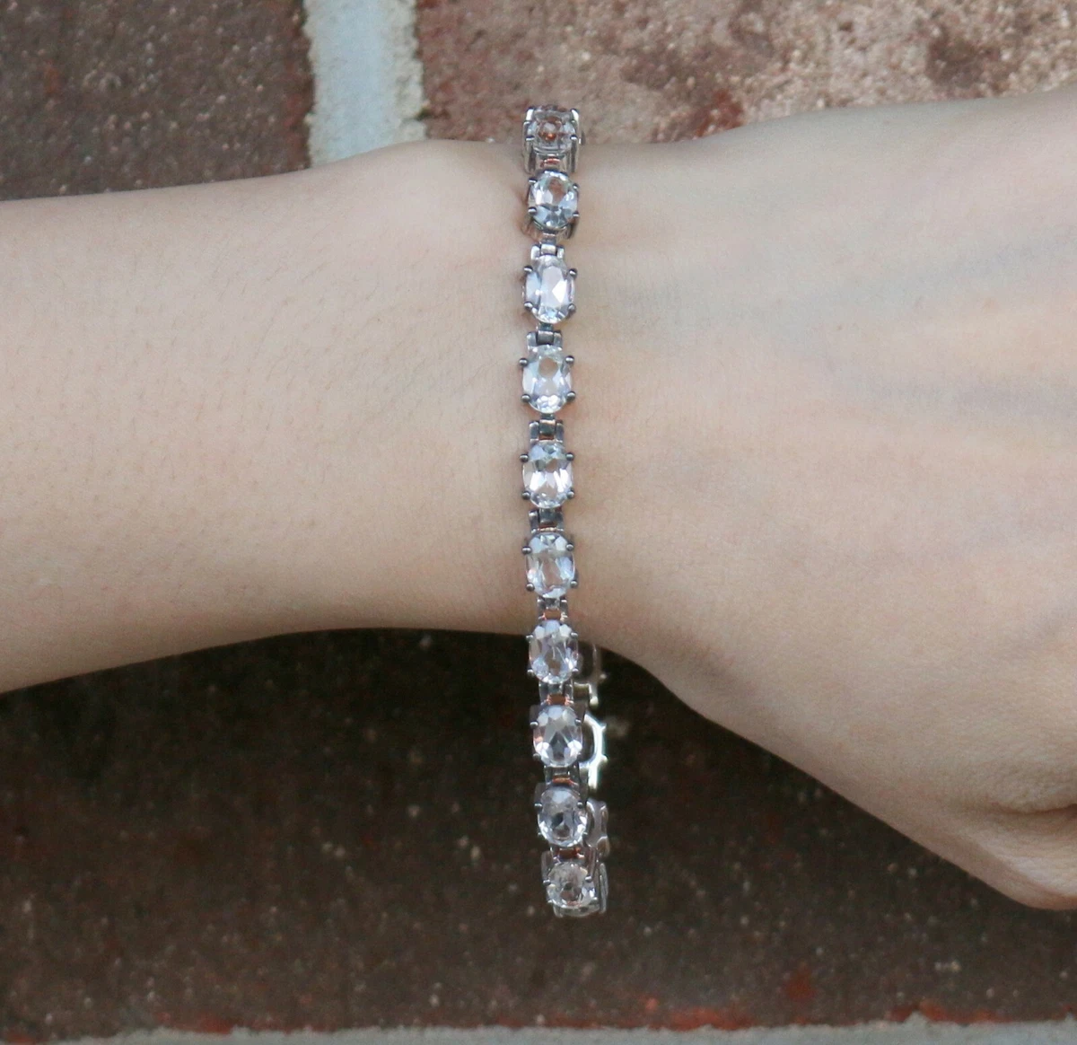 Vintage HAN Thailand Sterling Silver 925 White Topaz Oval Link