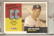 2002 TOPPS HERITAGE EDDIE MATHEWS CLUBHOUSE COLLECTION DUAL RELIC BASEBALL CARD