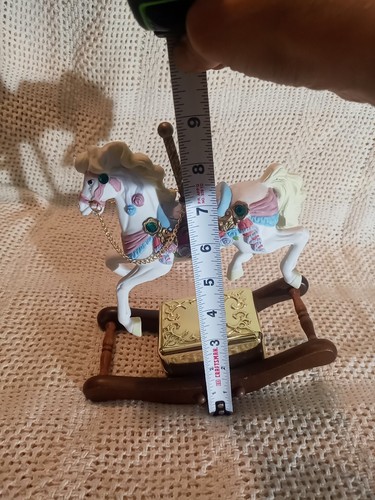 Vtg. Westminster Jeweled Musical Rocking  Carousel Horse W Brass Wood Stand.H.P - Imagen 23 de 24
