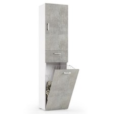 MOBILE COLONNA ARMADIO LAVANDERIA CESTELLO L45xP32xH195 CM COMPOS BIANCO CEMENTO