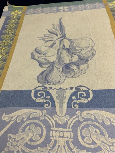Garnier Thiebaut Cotton Towel 22”x30”Kitchen Towel, France L’Ail Blue Yellow - Picture 4 of 6