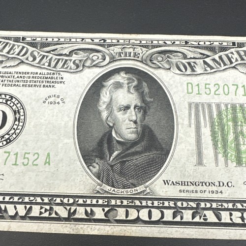 1934 D $20 Twenty Dollar Bill FRN Cleveland Ohio Paper Lime, Green Seal UNC ๐๐ - Picture 3 of 7