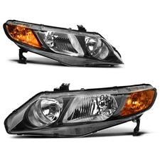 Pair Headlamps for 2006-2011 Honda Civic Sedan 4-Door Black Headlights Assembly