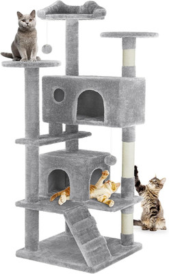 54-Inch Indoor Cat Tree Tower  Multi-Level Pet House for Large Cats with 2 Condo