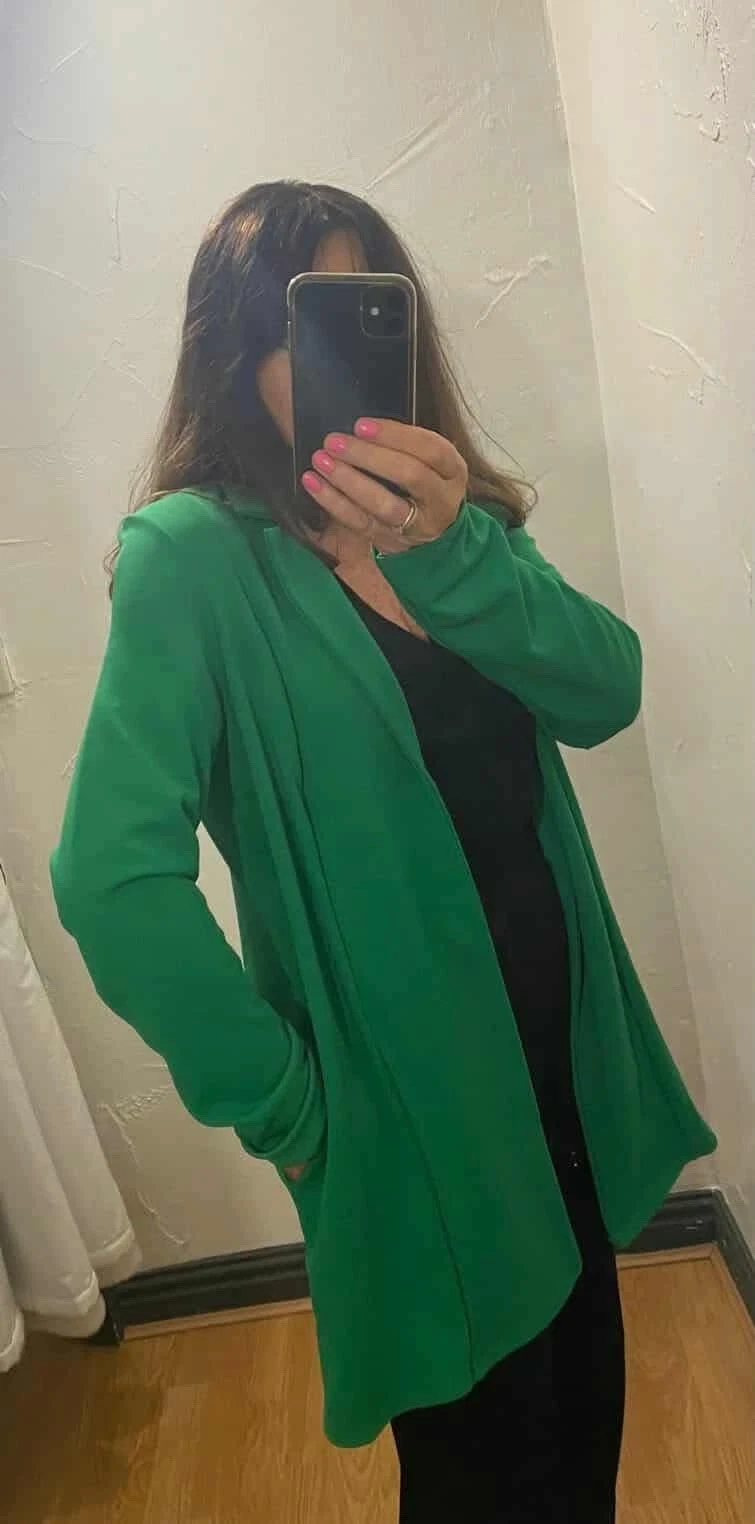 Ladies Green Blazer Long Tall Sally Open Front Jacket Sizes 10 - 22
