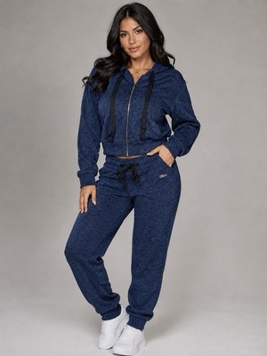 Bombshell Sportswear Women's Blue Heathered Jogger Set Athleisure XS/S~USA made~