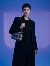Chanel Nylon Tweed Print Chain Shoulder Bag with Pouch Black/White Used