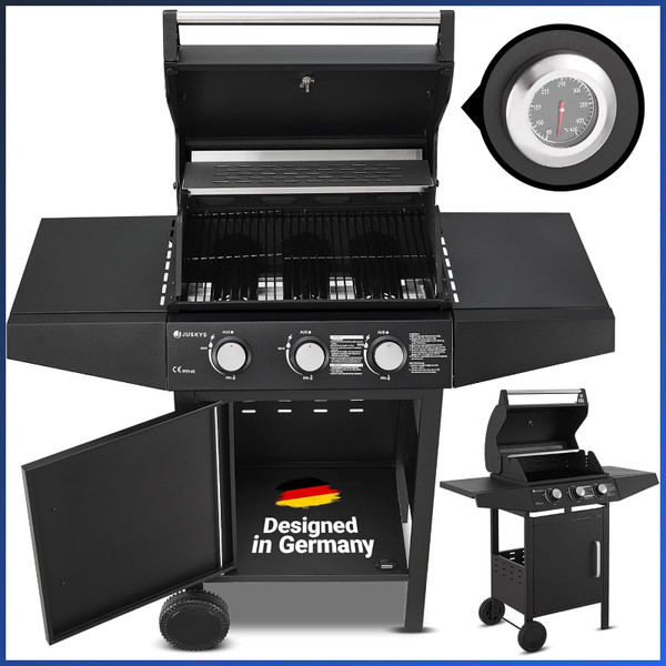 Gasgrill Louisiana 3 Brenner 8,1 Kw Bbq Grillwagen Mit Deckel & Thermometer-image