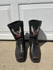 Vintage Harley Davidson Black Leather Buckle Harness Eagle Boots Mens Size 12