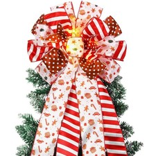 12x45 Inch Large Glitter Gingerbread Man Christmas Tree Topper Bow Decor