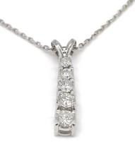 0.60ctw Natural Diamond Bar Pendant Necklace 14K White Gold Graduated