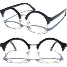 ROUND Clear Lens Eye Glasses Half Frame Brow Line Classic Retro Vintage Design