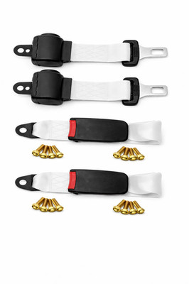 2 Universal White Car Seat Belt Lap 2 Point Safety Adjustable Retractable Auto