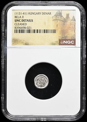 MEDIEVAL HUNGARY. Bela II, 1131-1141. Silver Denar, Cross, NGC MS UNC Detail