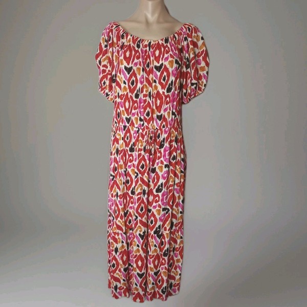 Suzannegrae Maxi Dress Women's Size 12 Pink Off Shoulder Puff Sleeve Fit & Flare