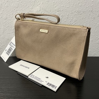 Brahmin Daisy WARM GRAY ALL OVER SMOOTH Leather Wristlet Cosmetic Clutch NWT