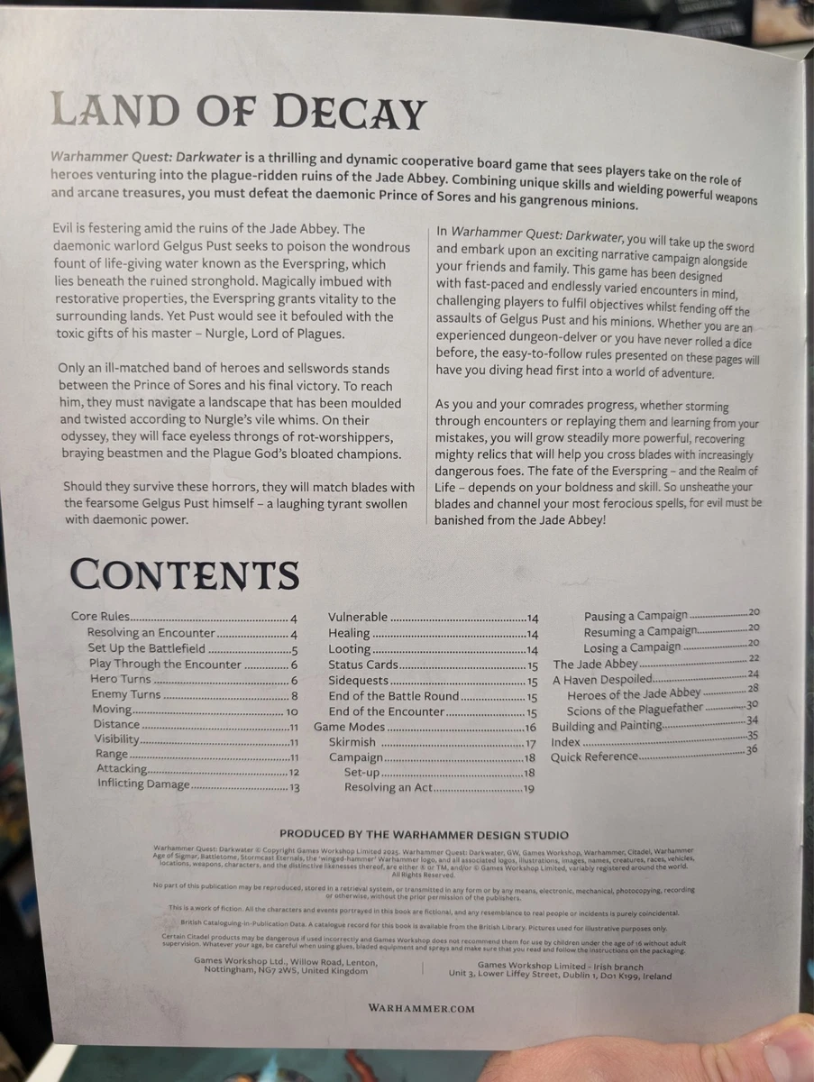 Warhammer Quest Darkwater No Models All Game Play Components
