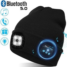 Bluetooth 5.3 LED Beanie Hat with Music Speakers Mic Rechargeable Cap Head Lamp