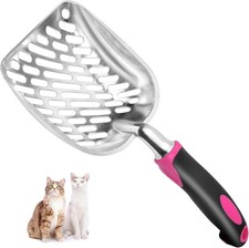Elegant Rose Red Metal Cat Litter Scoop with Long Handle for Effortless Cleaning