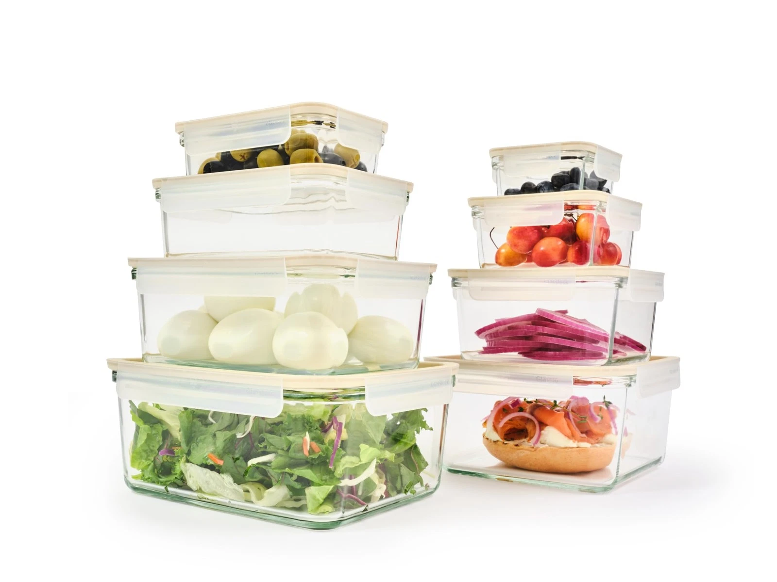 Sens 16Pcs Glass Food Storage Set – Airtight & Leakproof, 8 Different Sizes, ...