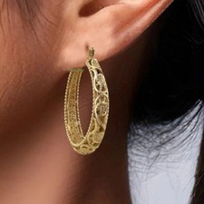 925 Sterling Silver 30mm Oval Vintage Filigree Hoop Earrings Women Gold Earing