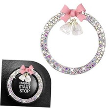 Cute Bow Bling Car Push Start Button Decoration Ring, Crystal Colorful