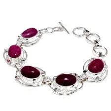 Pink Onyx Gemstone Handmade 925 Sterling Silver Jewelry Bracelet Size 7-8"