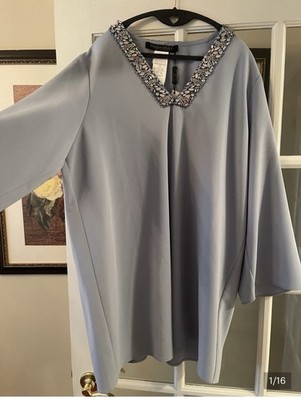 NWT Marina Rinaldi Lipari Blue Jeweled Tunic in size 18