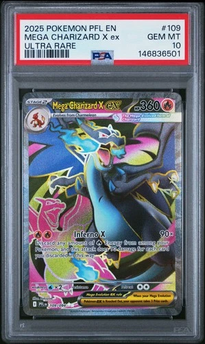 2025 POKEMON PFL EN-PHANTASMAL FLAMES ULTRA RARE #109 MEGA CHARIZARD X EX PSA 10